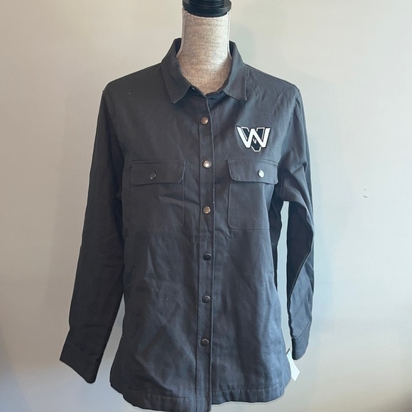 Vintage Women's Large 
Work Shirt Long Sleeve Jacket
Dark Gray Canvas Flannel - Picture 1 of 7